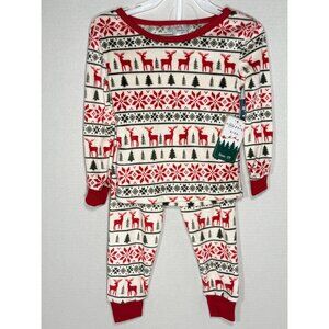 Modern Kids 2T Christmas Pajama PJ pants Set Red Green Reindeer Snowflake NWT